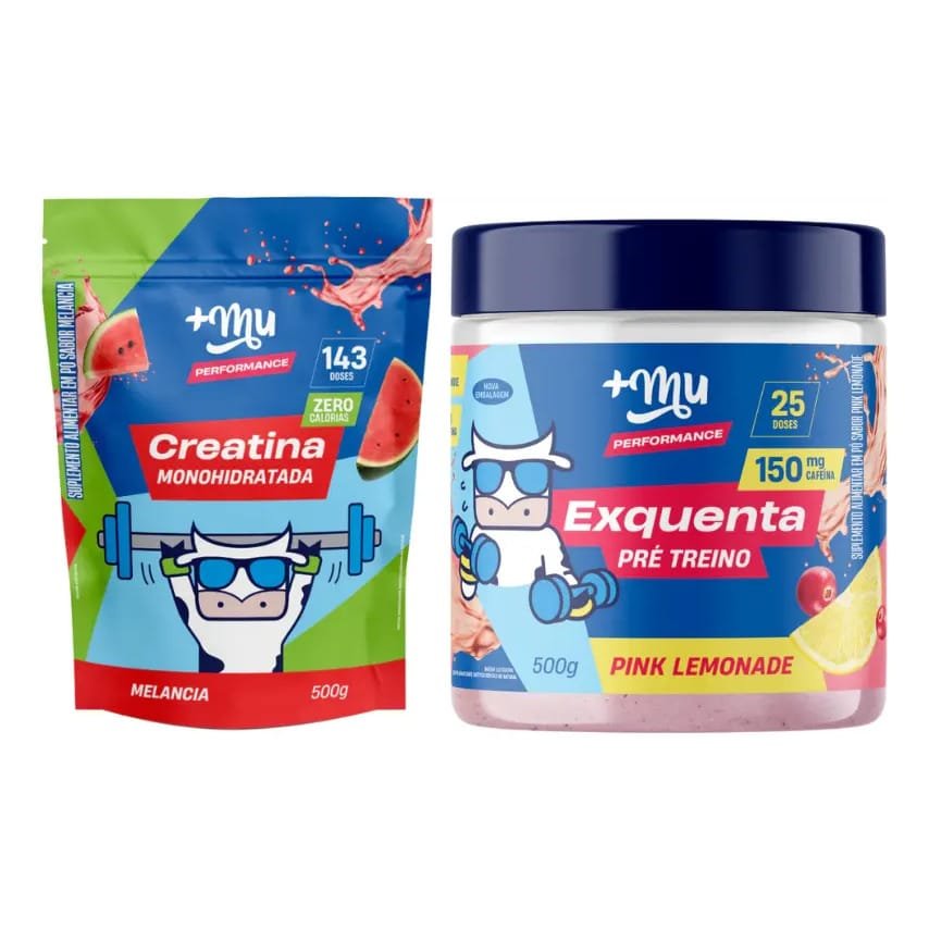 Kit Suplemento Mu Creatina Melancia Exquenta Pink Lemonade Pó Energia/nutricional  Mu Performance +mu