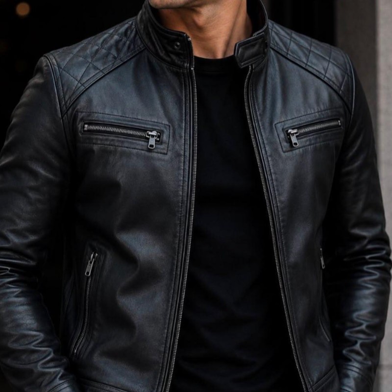 Jaqueta De Couro Masculina Slim Forrada Sem Capuz (M ao G3)