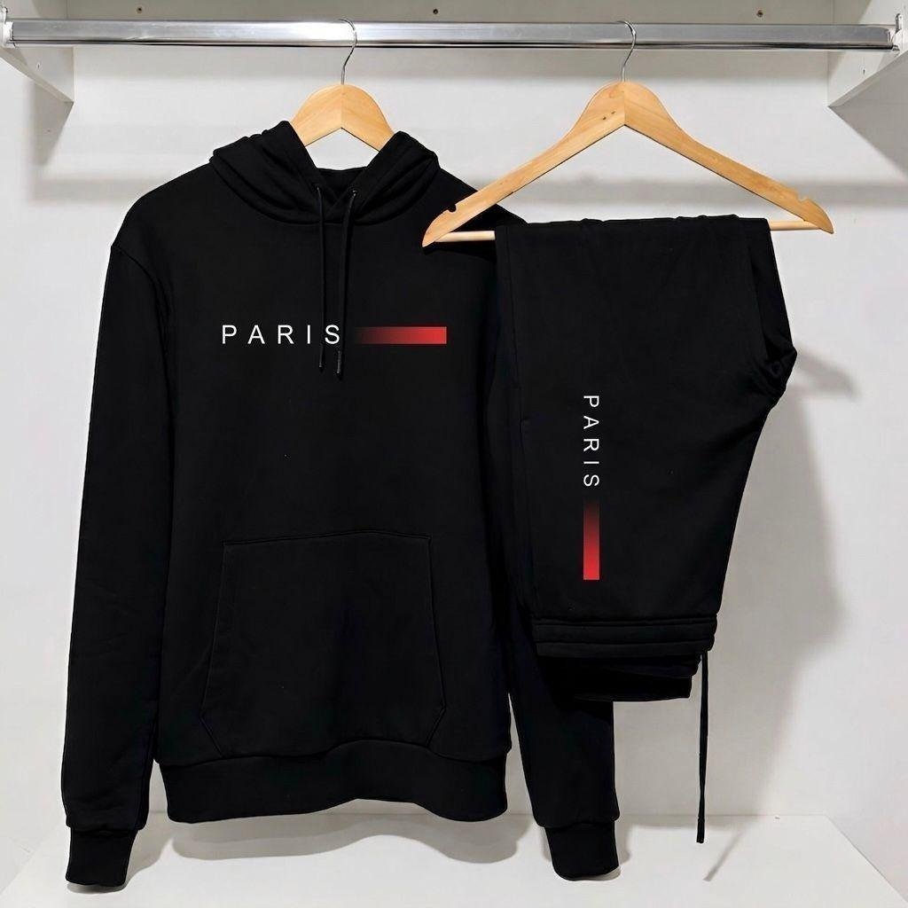 Conjunto Moletom Unissex Paris Canguru Com Capuz Calça