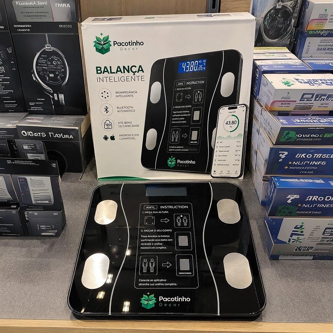 Balança Digital Smart Bioimpedância 180kg Bluetooth IMC Corporal App Android iOS Pacotinho Decor