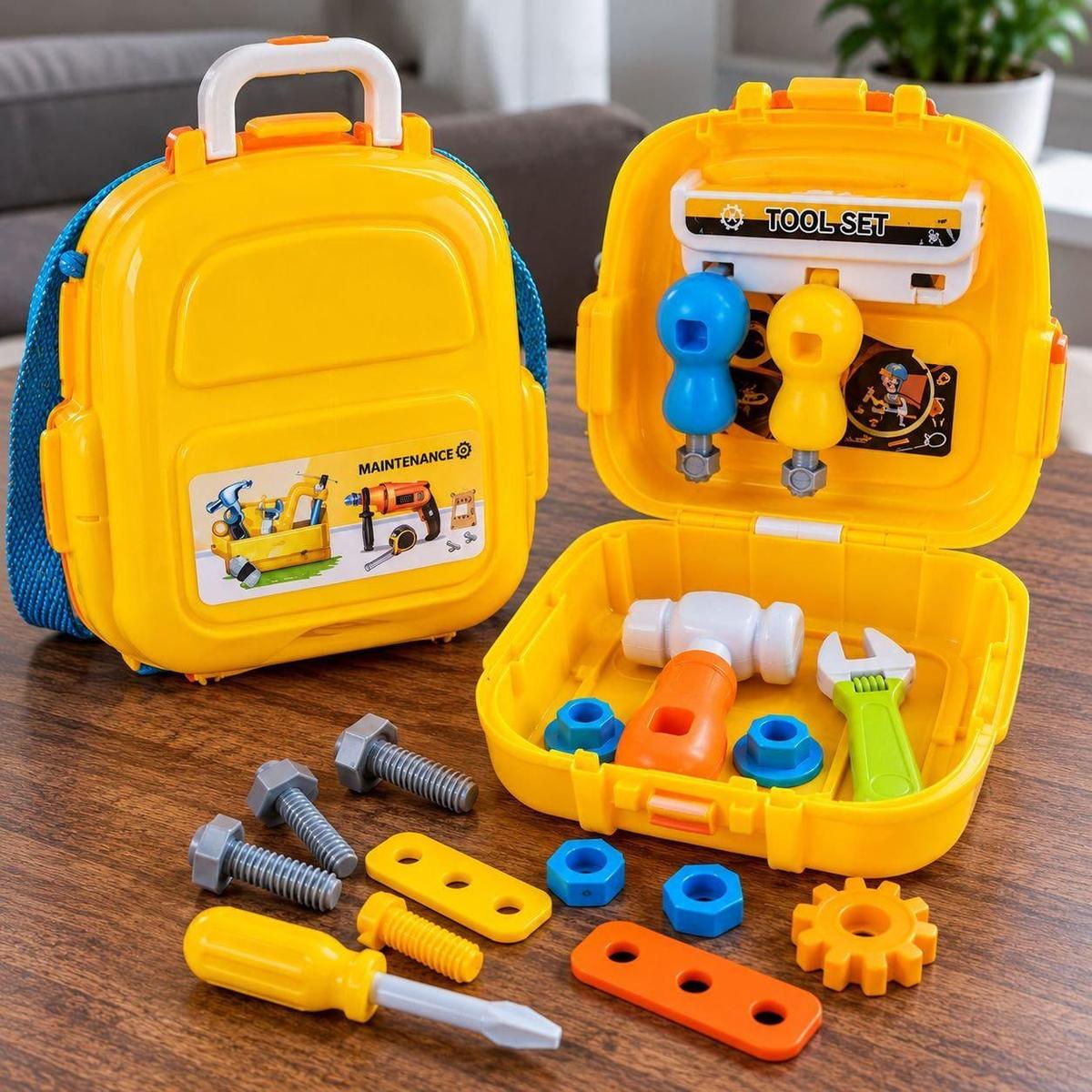 Kit Maleta Mochila De Ferramentas Infantil Bag 2 Em 1 Vira Oficina 17 Peças
