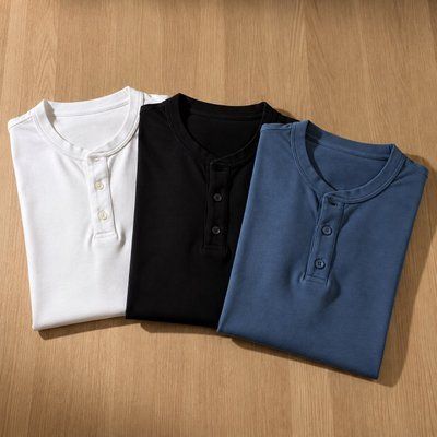 Kit 3 Camiseta Henley Masculina Slim 2 Botões Manga Longa
