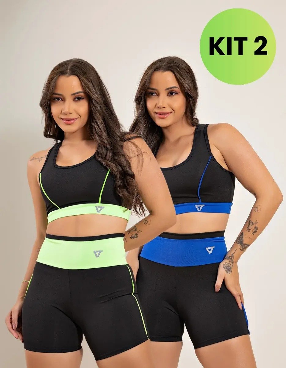 2 Conjunto Fitness Feminino Top E Short De Academia