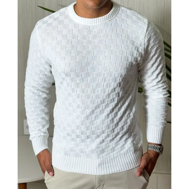 Suéter Masculino Lã Tricot Manga Longa Xadrez Blusa De Frio (P ao GG)