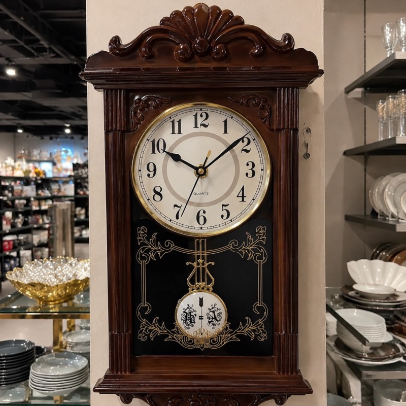 Relógio de Pêndulo Decorativo Marrom para Parede Retrô