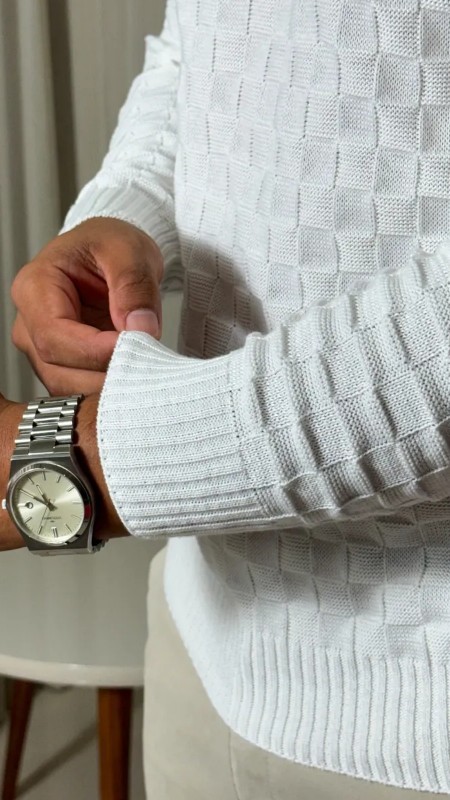 Suéter Masculino Lã Tricot Manga Longa Xadrez Blusa De Frio (P ao GG)
