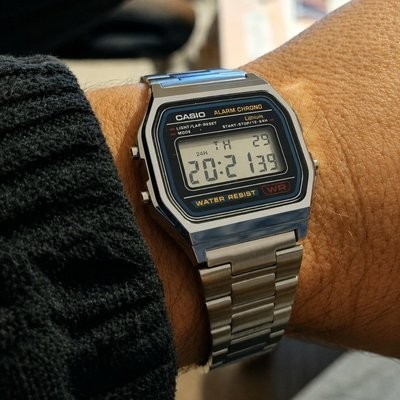 Relogio Casio Unissex Vintage Prata - A158wa-1df Correia Prateado Bisel Prateado