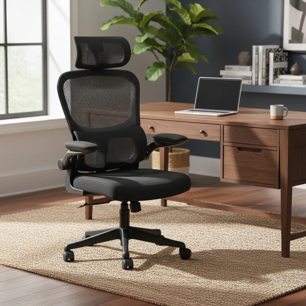 Cadeira de Escritório Presidente Ergonômica Preta Encosto Mesh Reclinável