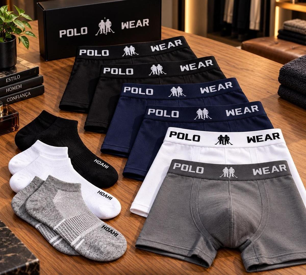 Kit 6 Cueca Polo Wear Microfibra + 6 Meia Cano Medio Algodão ​