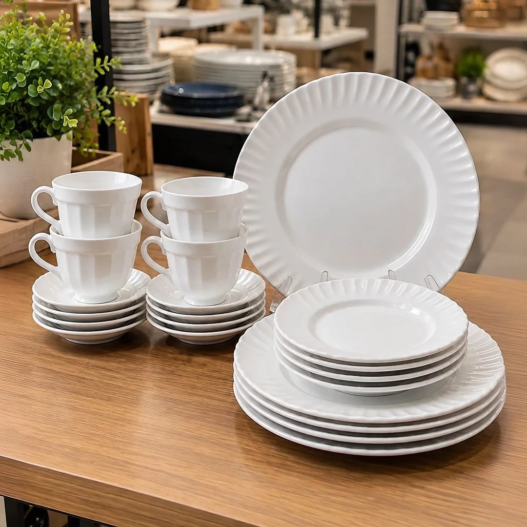 Aparelho De Jantar + Jogo Chá 16 Peças Completo Branco Luxkitch