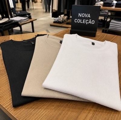 Kit 3 Camisetas Masculina Canelada Americana Gola Careca (P ao GG)