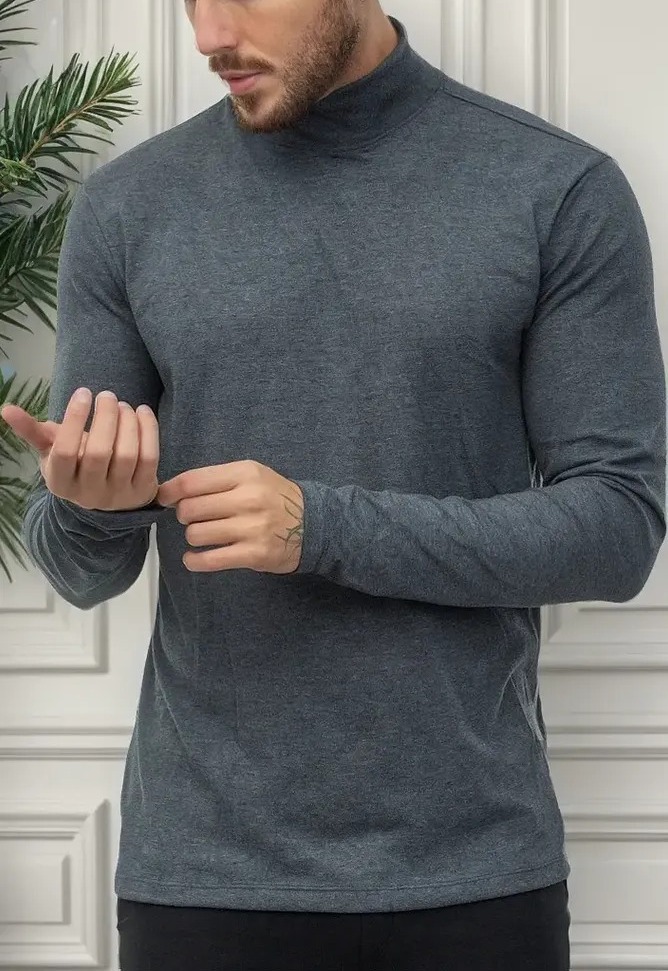 Camiseta Gola Alta Masculina Manga Longa Malha Eco Premium