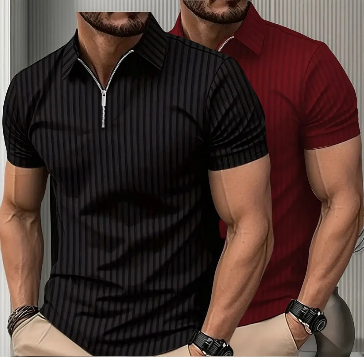 Kit 2 Camiseta Polo Manga Curta Com Ziper Masculina Canelada (P ao GG)