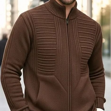 Jaqueta Masculina Preta Lã Tricot Inverno Com Bolso E Zíper (P ao GG)