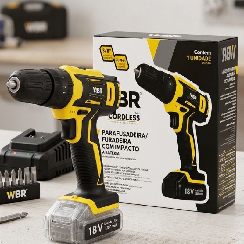 Parafusadeira Furadeira WBR Cordless 18V com Impacto 3/8 Bateria