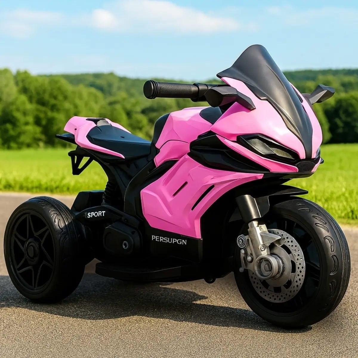 Mini Moto Elétrica Infantil Brinq Kids Rosa 6V Com Luzes E Buzina