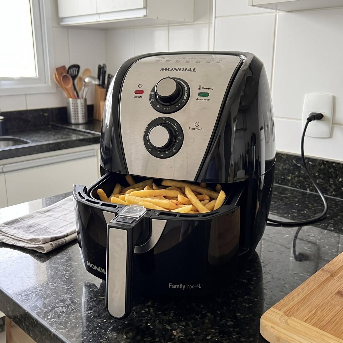 MONDIAL Fritadeira Sem Óleo Air Fryer 4L, Preto/Inox, 1500W, 110V - AFN-40-BI