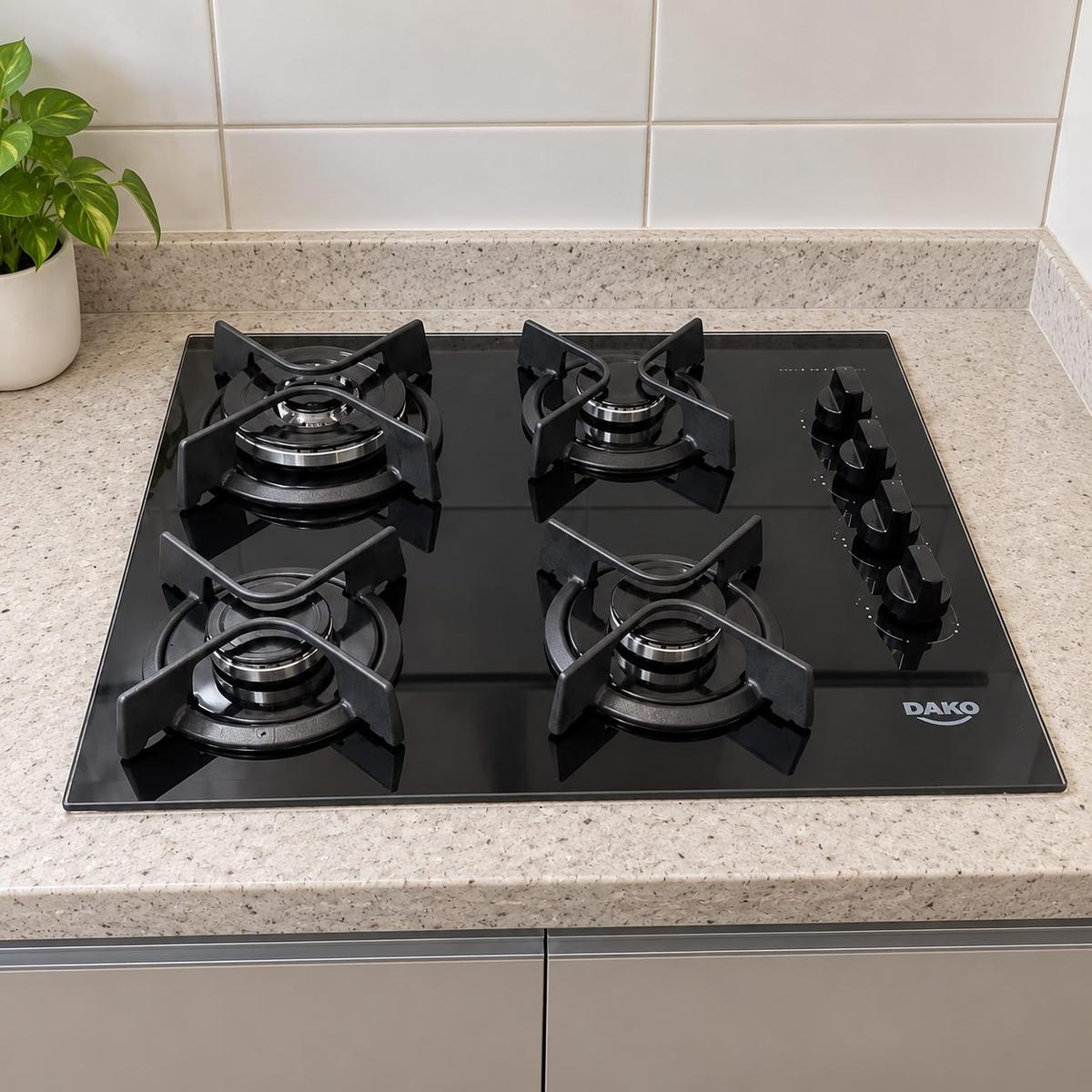 Cooktop 4 Bocas Dako Supreme Com Mesa de Vidro e Tripla Chama Preto Bivolt