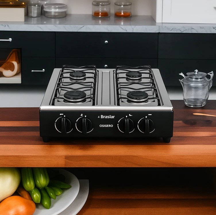 Fogão Cooktop De Mesa Portátil A Gás 4 Bocas Braslar