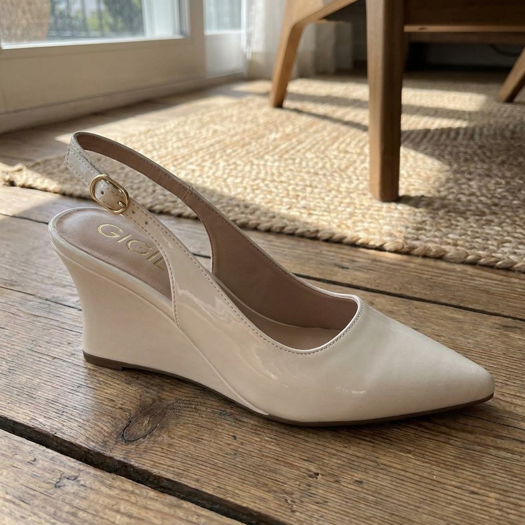 Scarpin Feminino Slingback Anabela Salto Alto Cunha Gigil