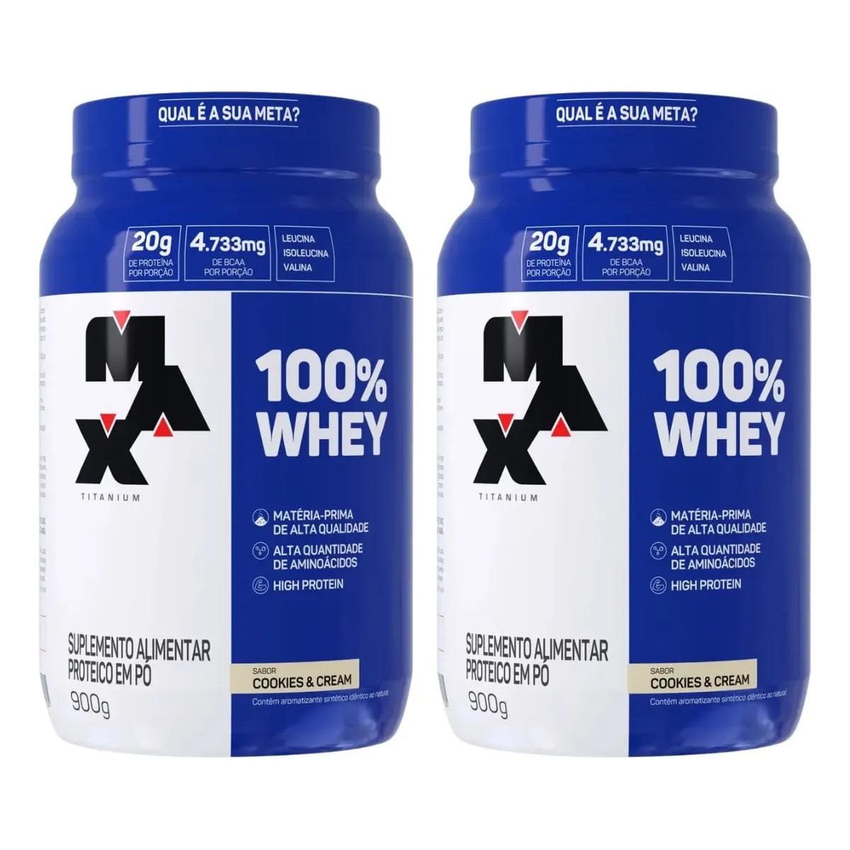 Combo 2x 100% Whey Protein 900g Grow Soldiers Max Titanium Sabor Cookies