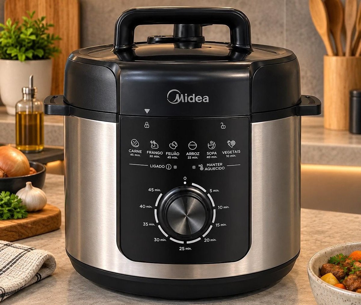 Panela de Pressão Midea Mecânica Preta e Inox 4L 220v ​