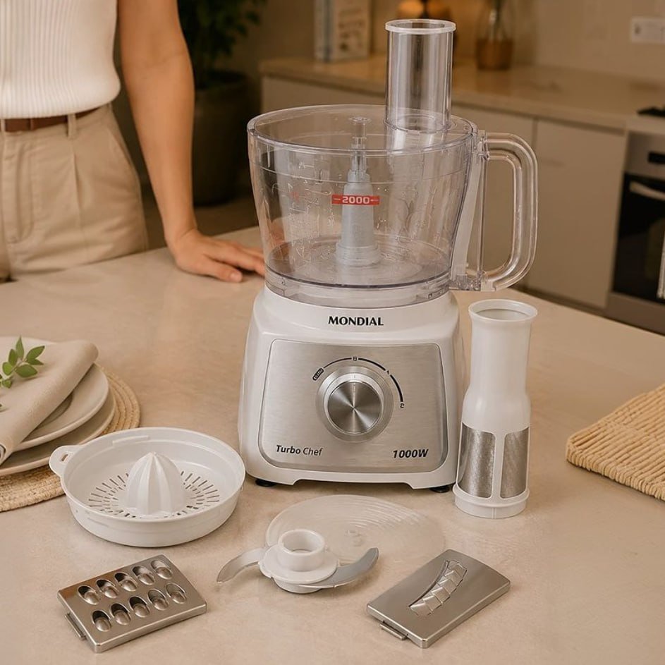 MONDIAL, Multiprocessador Turbo Chef 7 em 1, Branco 1000W, 220V - MPN-01-WE