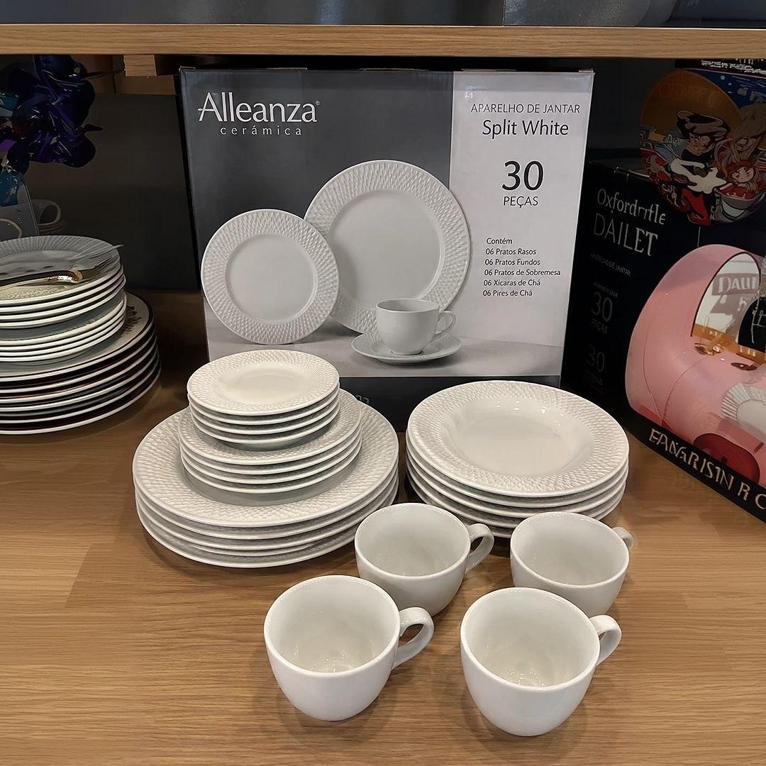 Aparelho De Jantar 30 Peças Split White Alleanza Cerâmica Cor Branco