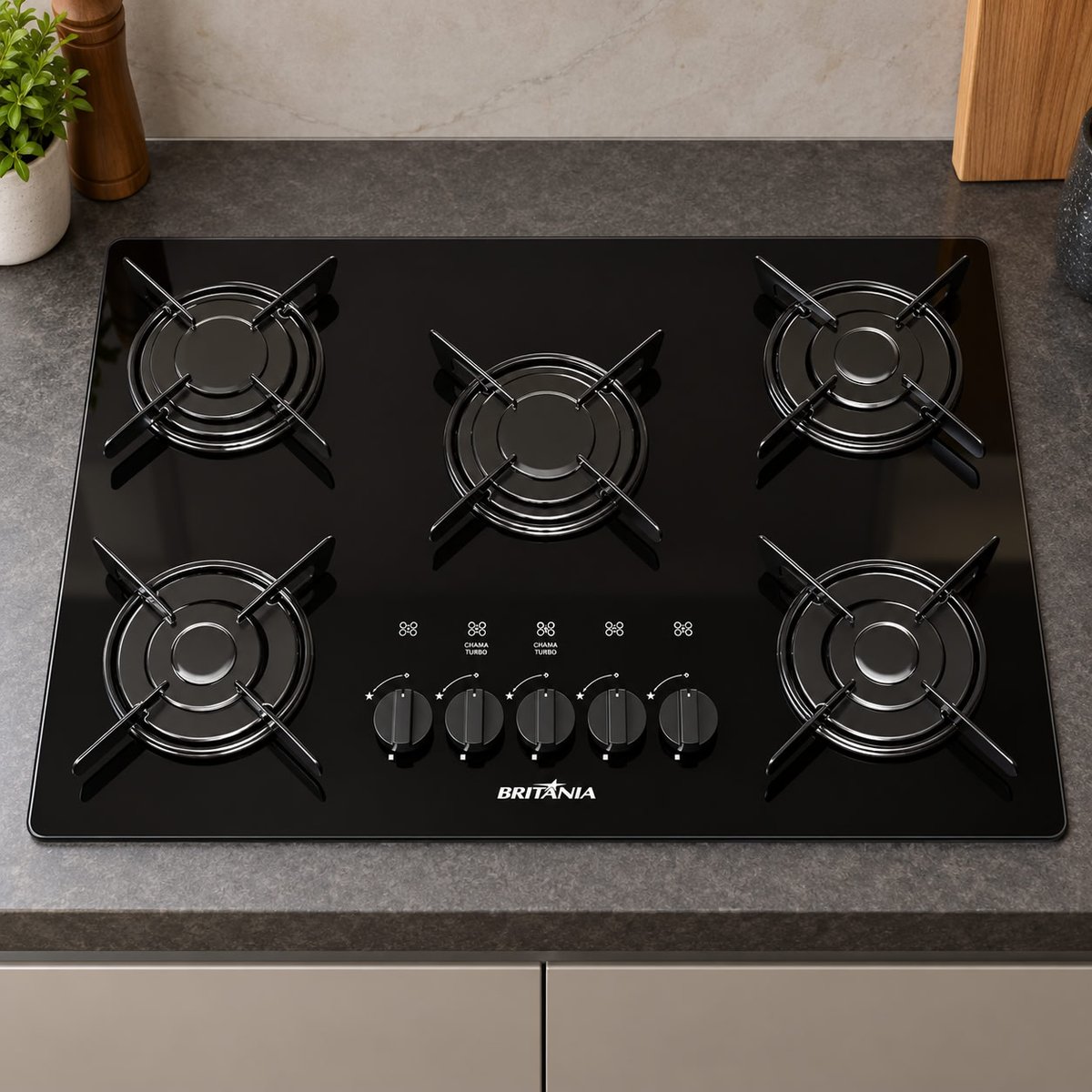 Cooktop 5 Bocas a Gás Britânia Bivolt BCT05A