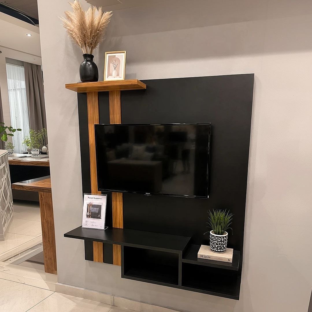 Estante Painel Home Suspenso Tv 32 Polegadas Sala Cor Preto/cedro gk