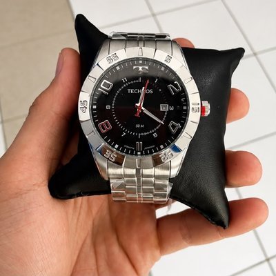 Relógio Technos Racer Masculino Prateado Analógico Quartzo 50M Fundo Preto