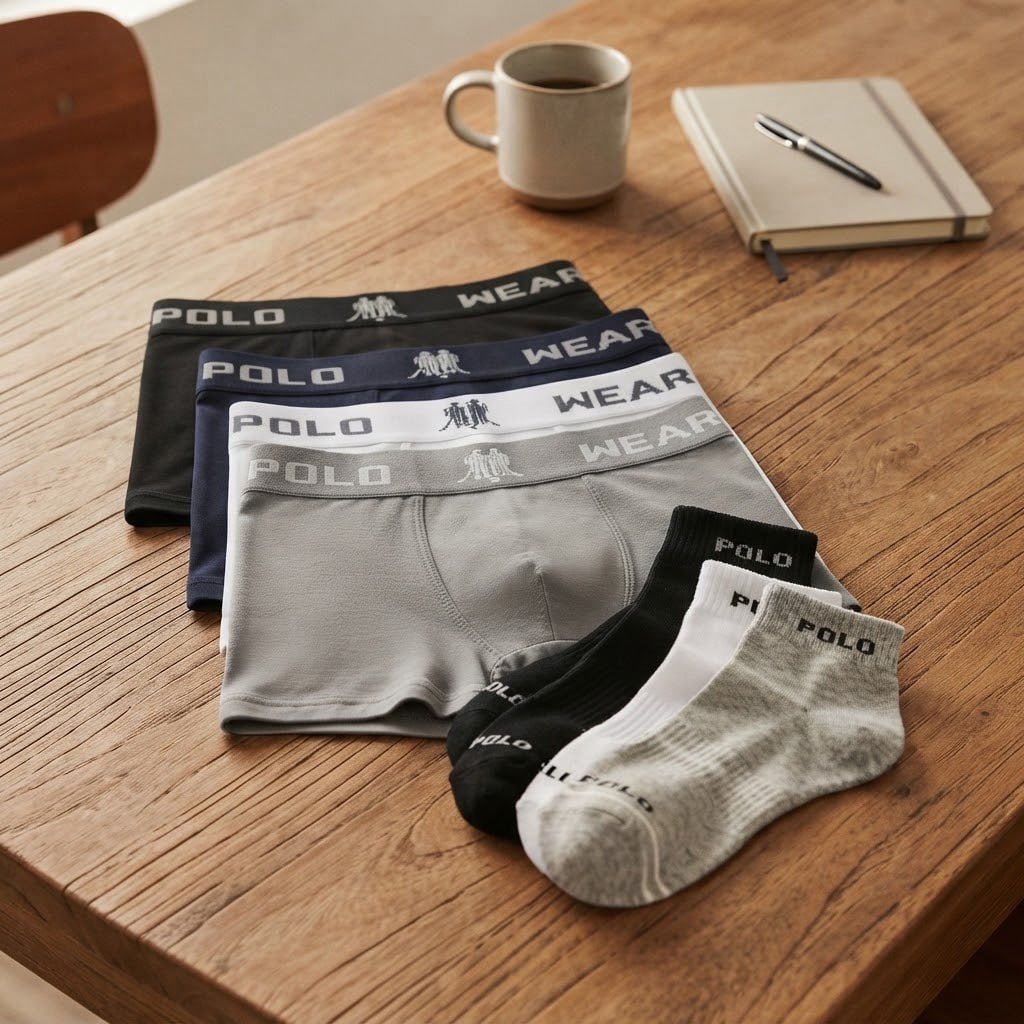 Kit 6 Cueca Polo Wear Microfibra + 6 Meia Cano Medio Algodão