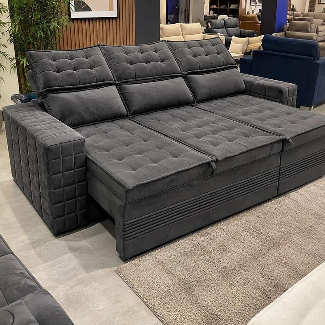Sofá 3 Lugares Retrátil e Reclinável Cama inBox Senses 2,00m Velusoft Cinza