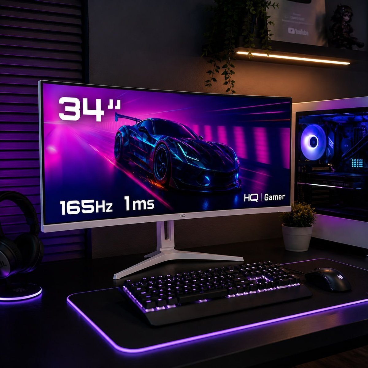 Monitor Gamer 34 Curvo Branco 1ms 165hz Hq Hqw34c16 Branco