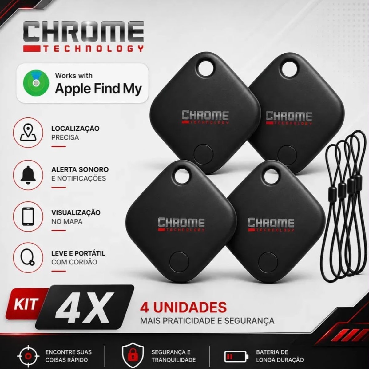 Chaveiro Localizador Smart Tag Kit 4 Rastreador Ios