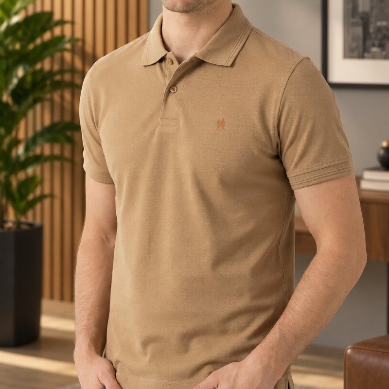 Polo Piquet Lisa Premium Polo Wear Bege Médio Piquet Liso (P ao GG)