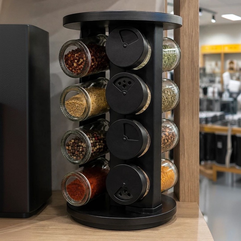 Porta Temperos Giratório Com 8 Potes De Vidro