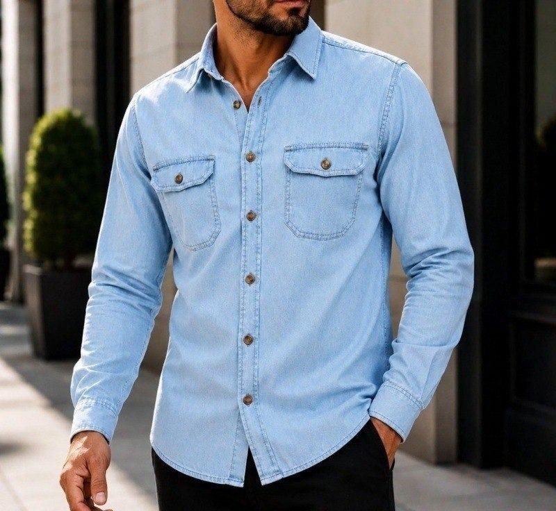 Camisa Jeans Social Slim Manga Longa (P ao GG)