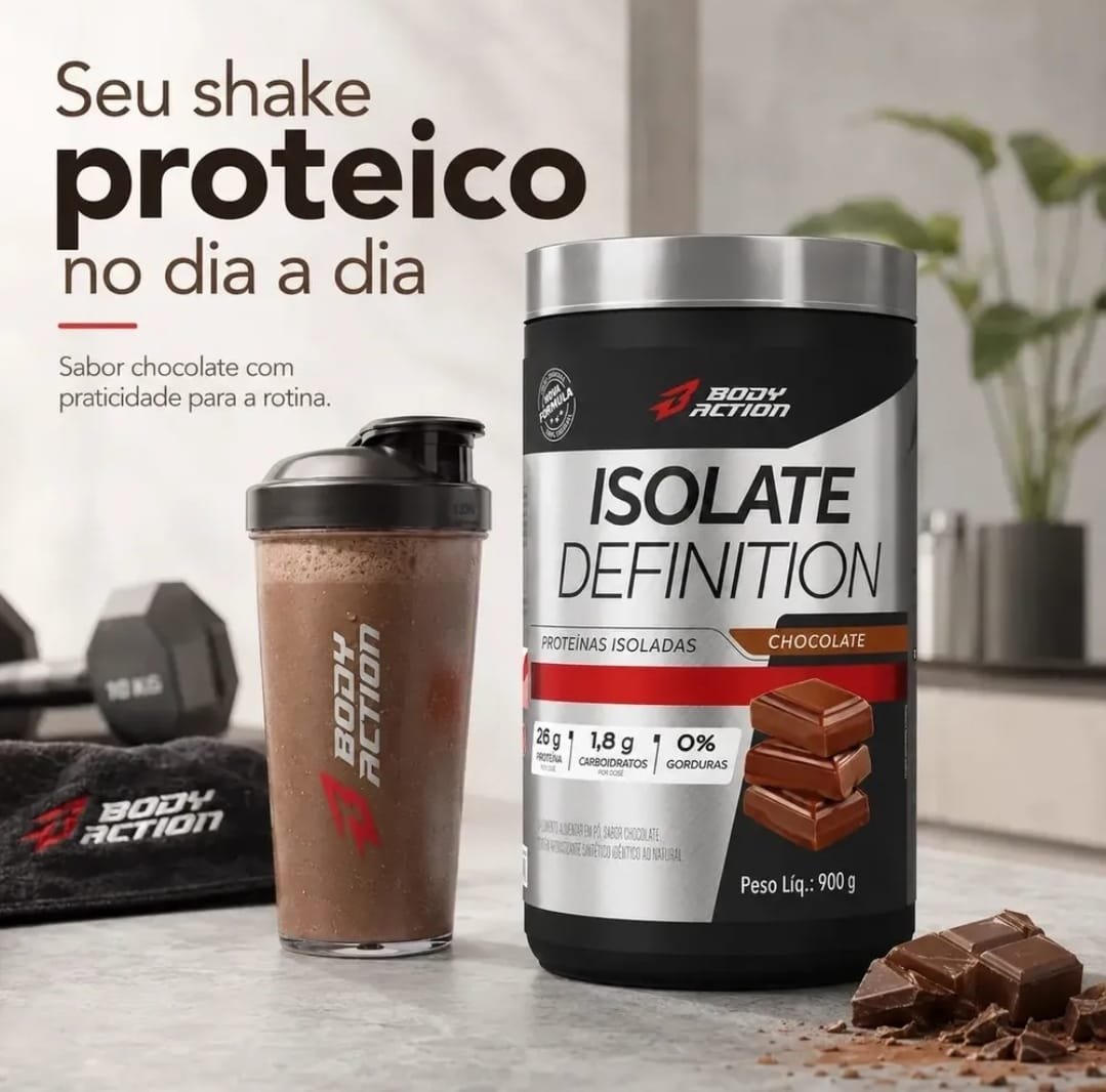 Whey Protein Isolado Isolate Definition BodyAction 900g Sabor Chocolate