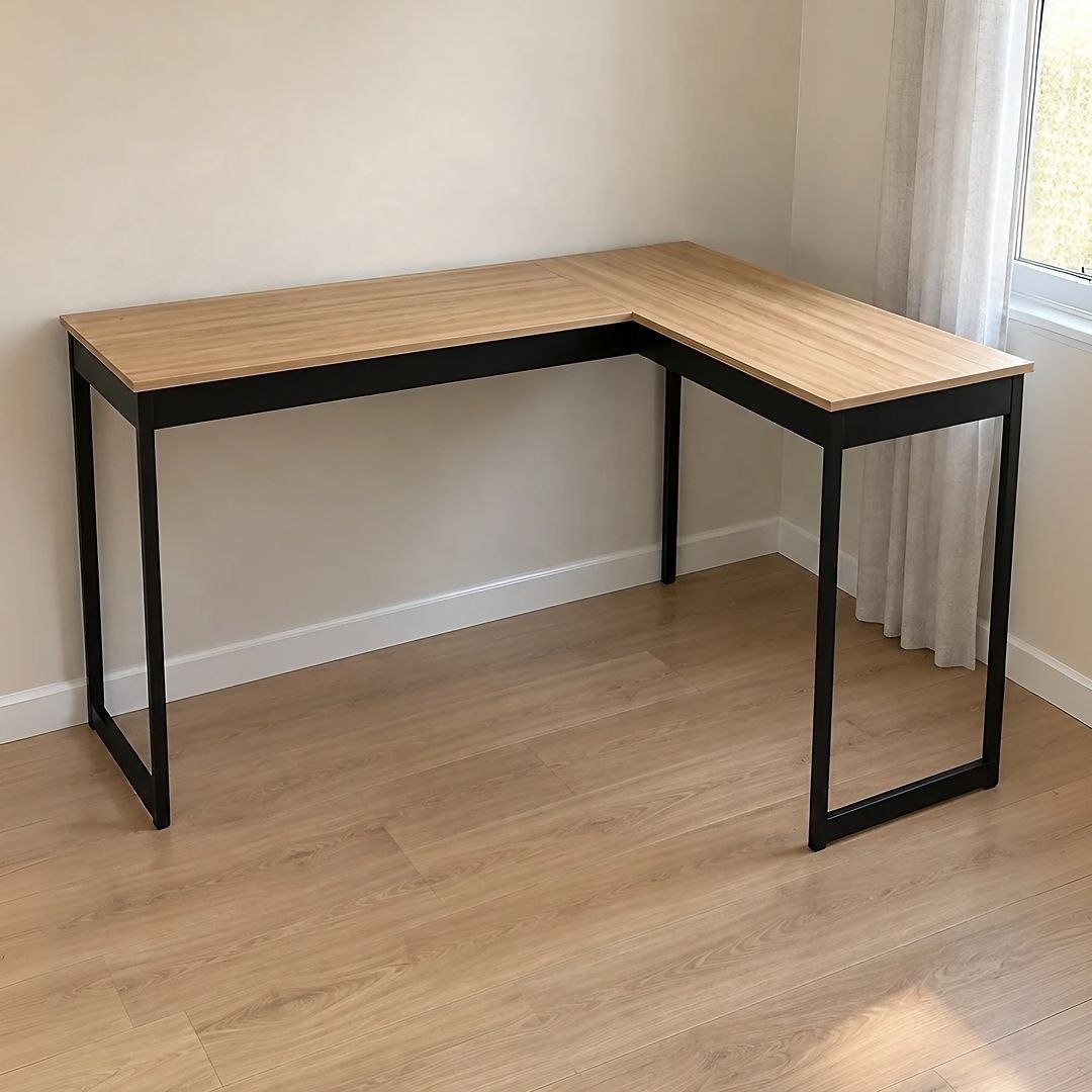 Escrivaninha Em L Mesa De Canto Lamina Com Preto Estilo Industrial