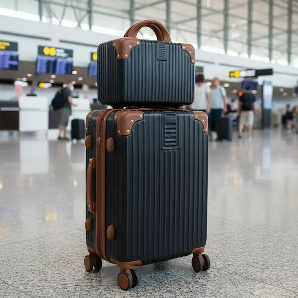 Mala De 10kg Bordo De Mão Bloguerinha Com Frasqueira Preto Com Bege Listras