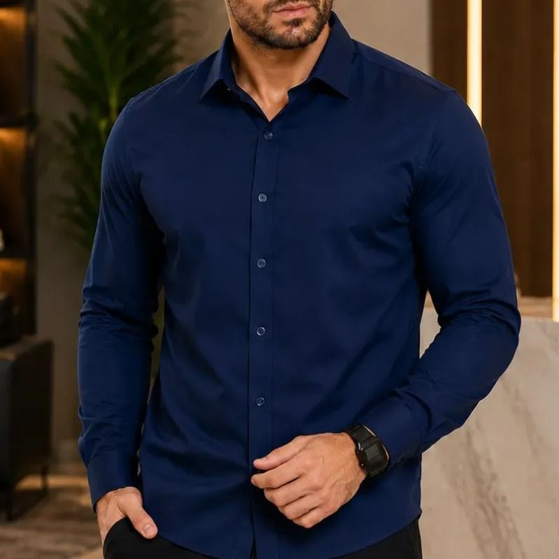 Camisa Social Masculina Slim Fit Sem Bolso Luxo Não Amassa (P ao GG)