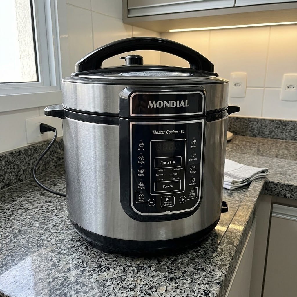 MONDIAL Panela de Pressão Elétrica Digital 6L, Preto/Inox, 1000W, 220V - PE-60-6L-I
