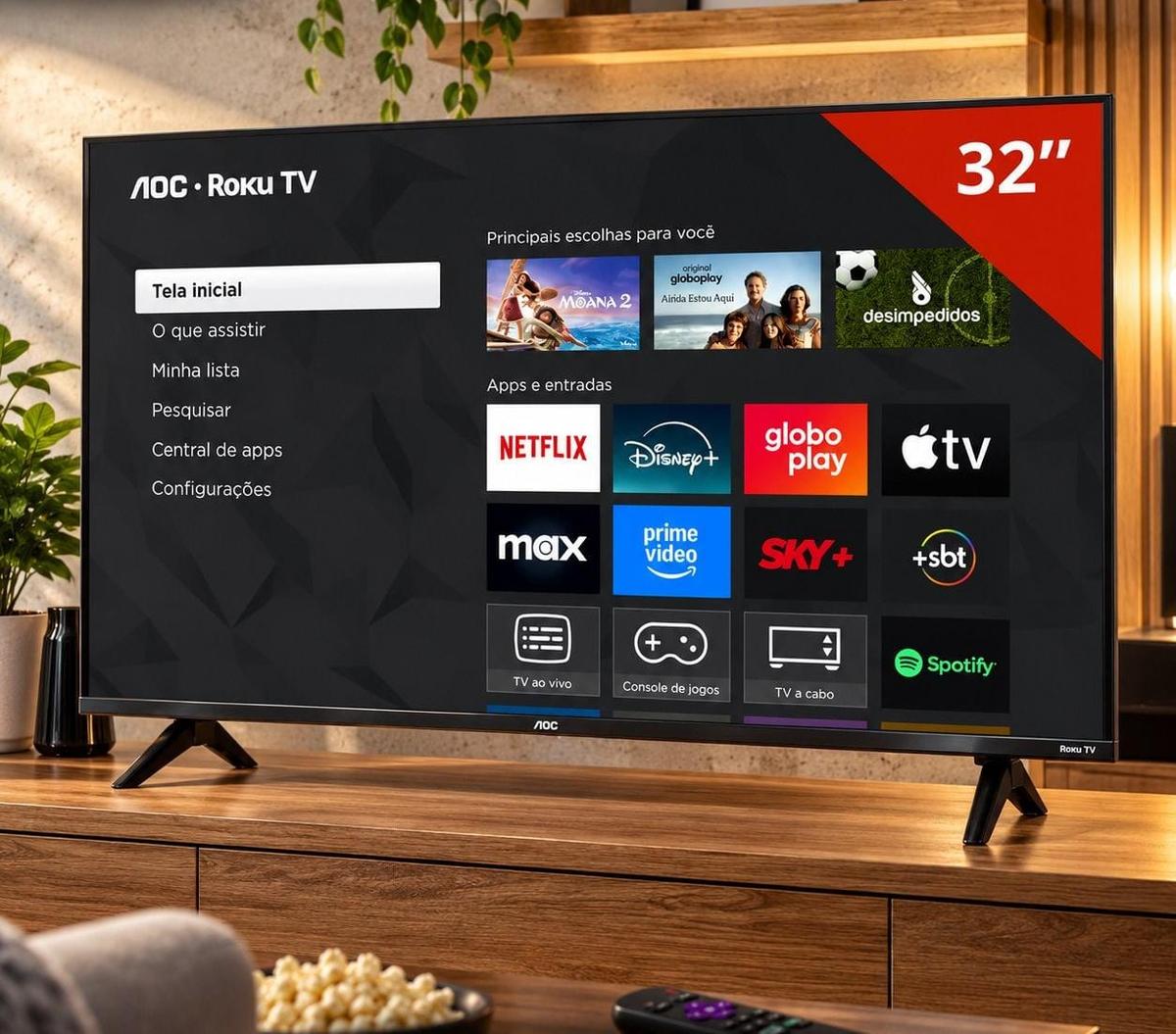 Smart Tv LCD LED 32" AOC, Wi-Fi, HD, Quad Core, Dolby Áudio (32S5155/78G) ​