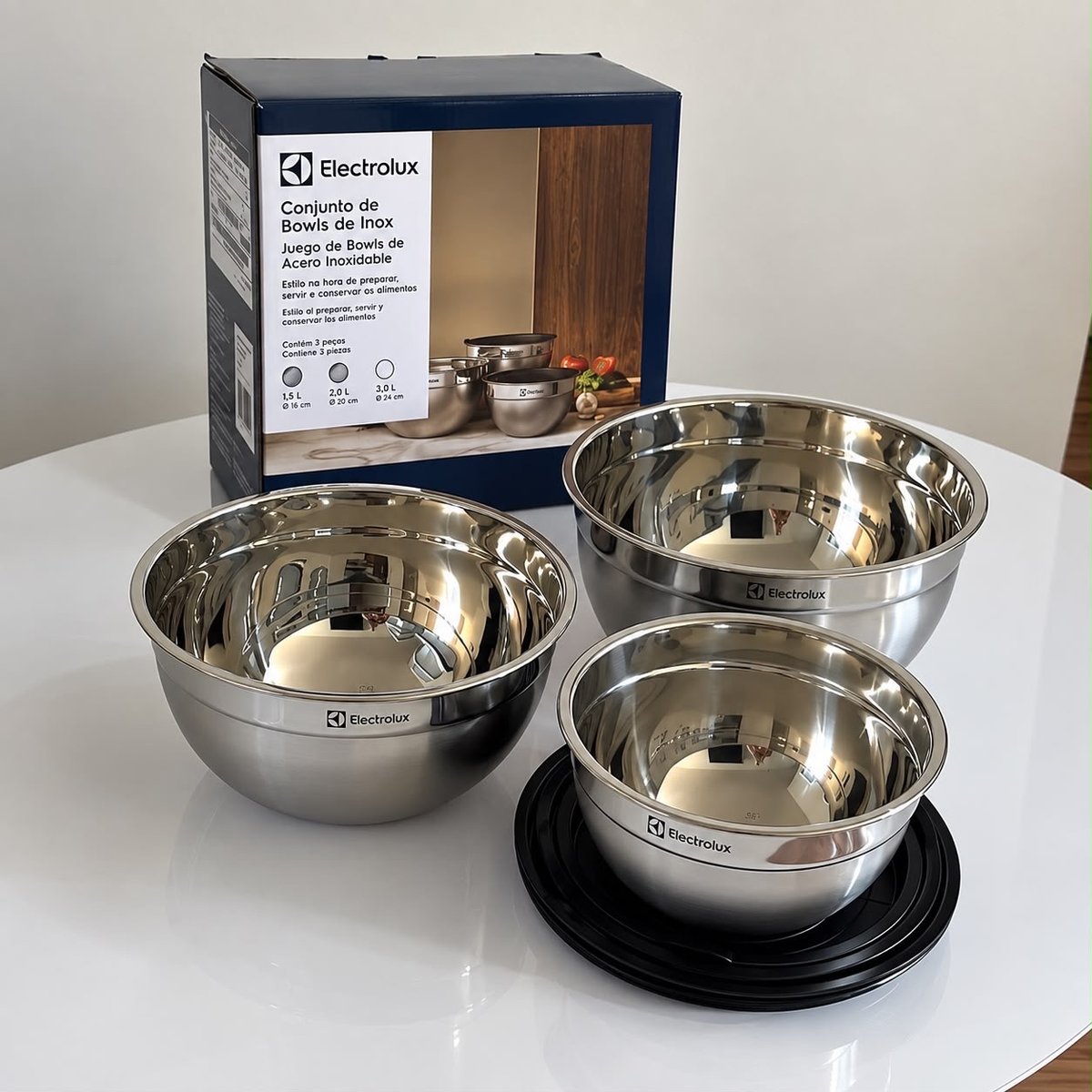Kit 3 Bowls Tigelas em Inox com Tampa Electrolux