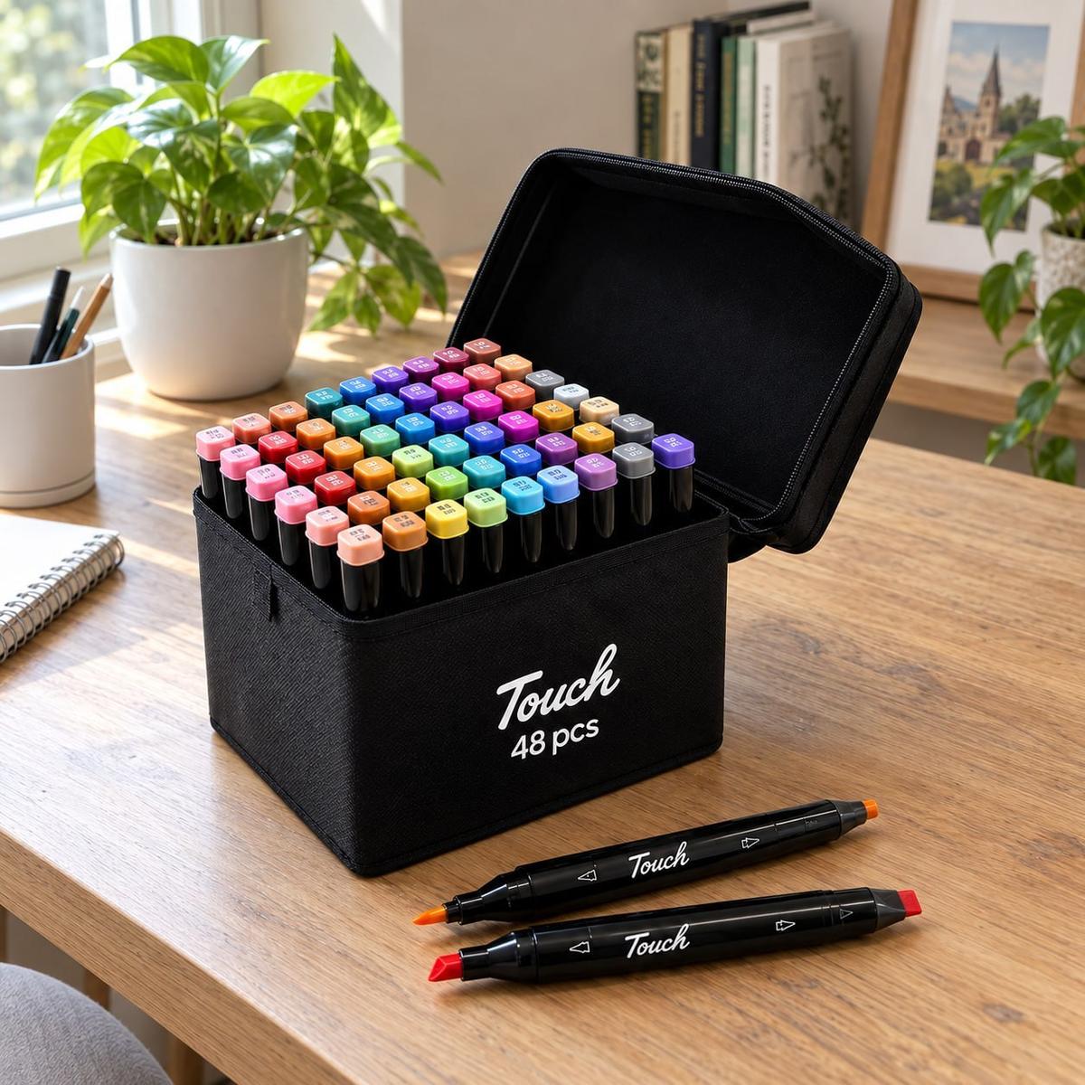 Kit Estojo Touch Canetas Ponta Dupla 48 Cores P/ Colorir