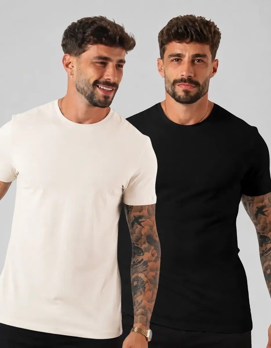 Kit 2 Camiseta Masculina Malha Peruana Premium (P ao G1)