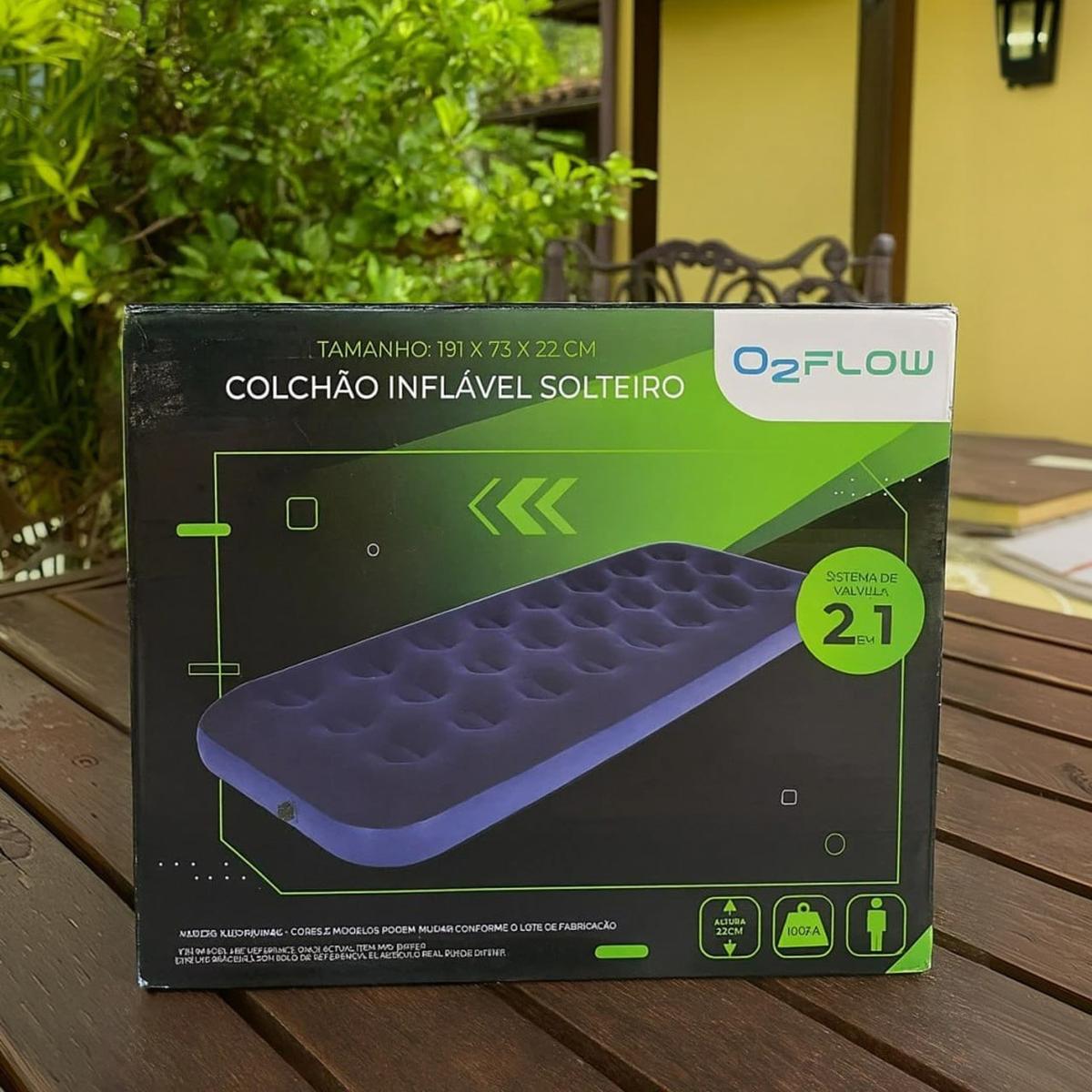 Colchão Inflável Solteiro Multiuso Aveludado O2flow