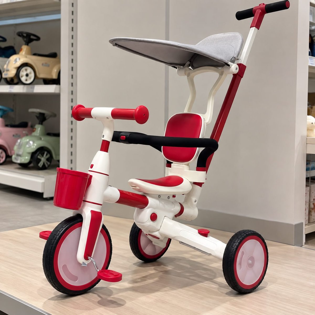 Triciclo Bicicleta Equilíbrio Sem Pedal 4 Em1 Beep Maxi Toys Vermelho