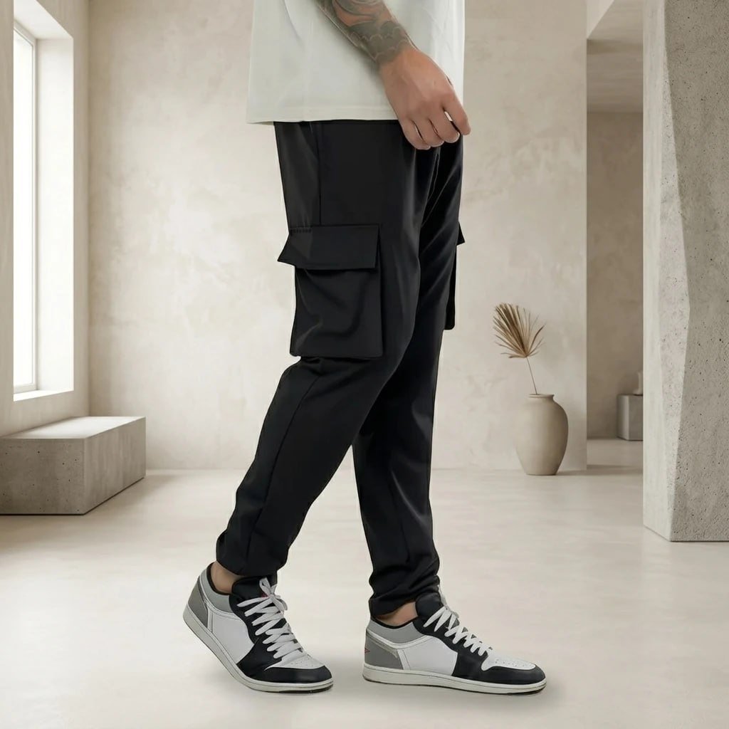 Calça Jogger Slim Masculina Mm Cargo Preta 4 Bolsos
